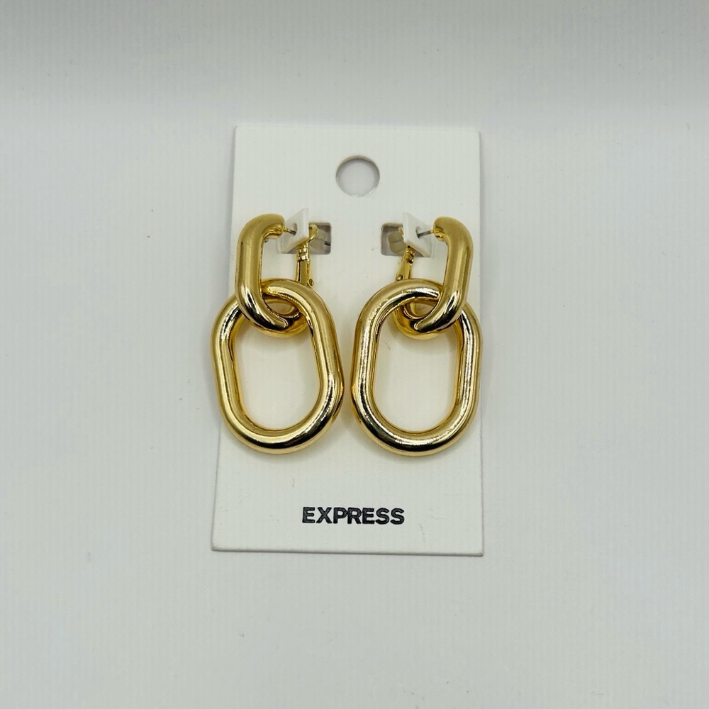 Express Gold Tone Chunky Chain Link Drop Earrings NWT